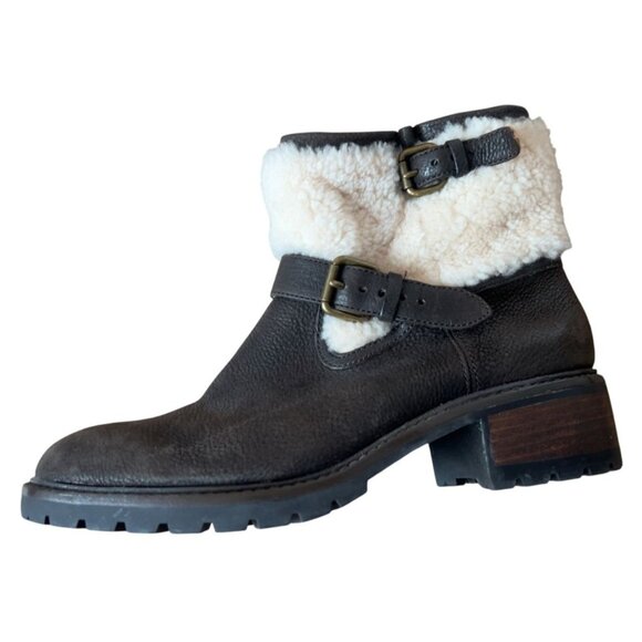 Coach "Gabriella" Winter Chestnut Leather boot lug sole shearling ankle size 7 - Picture 5 of 11
